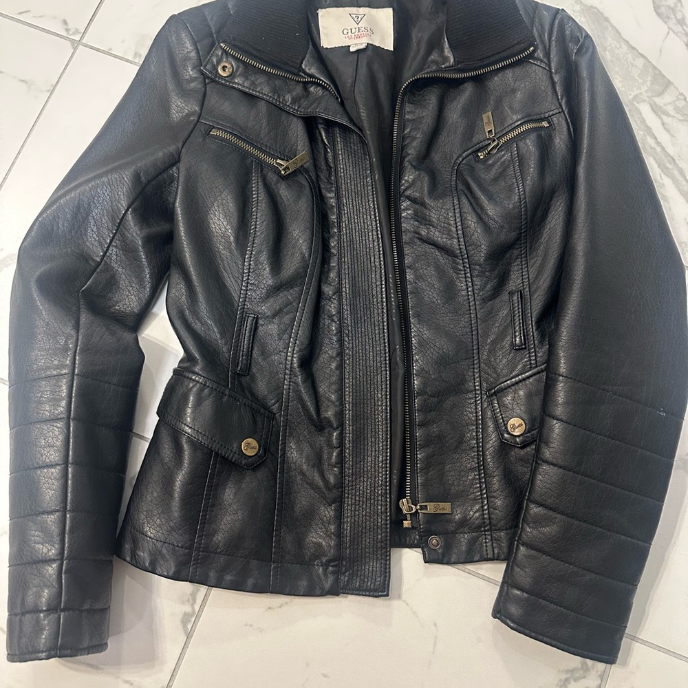 Guess Black Faux Leather Quilted Moto Jacket